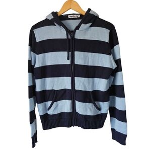 Charlotte Russe Juniors Light/Navy Blue Striped Preppy Hooded Sweater, Size XL